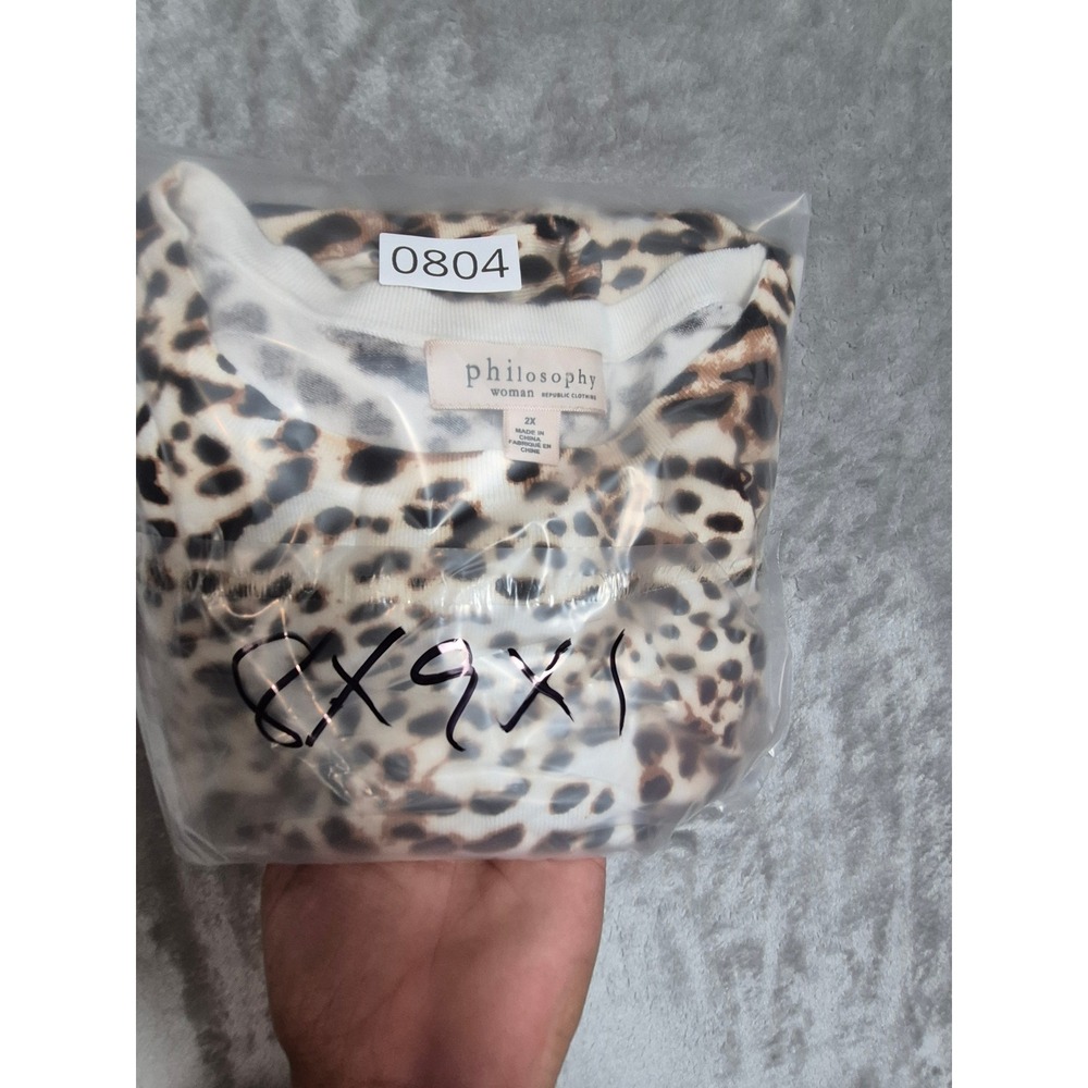 Philosophy Republic Clothing Leopard Print Knit Top Womens 2X Short Sleeve Tan - Picture 7 of 7